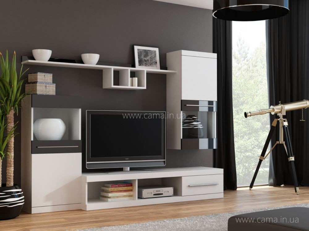 Гостиная Nick белый/белый и черный глянец Гостиная Nick белый/белый и черный глянец