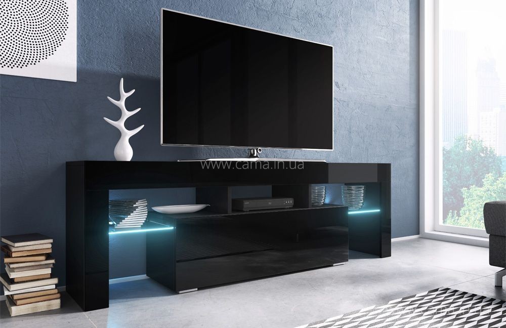 Тумба ТВ Toro 138см черный/черный глянец Тумба ТВ Toro 138см черный/черный глянец