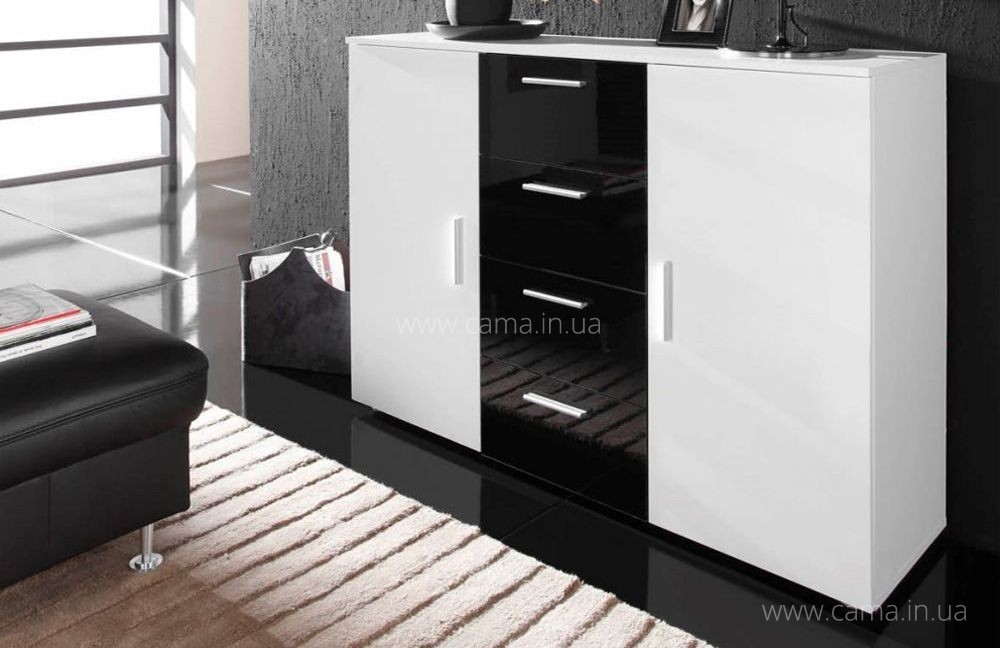 Комод Soho (Uni) белый/белый черный глянец Комод Soho (Uni) белый/белый черный глянец