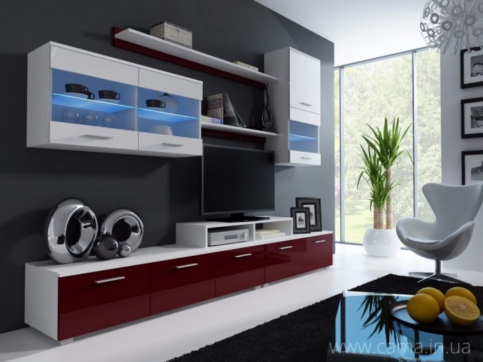 Стенка Logo II Белый/бордо глянец Стенка Logo II Белый/бордо глянец