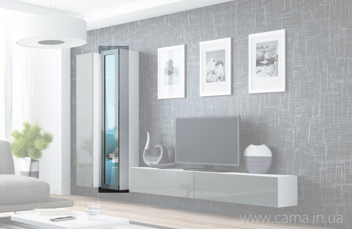 Витрина навесная Vigo 180 белый/серый глянец