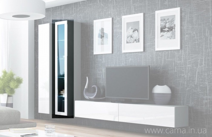 Витрина навесная Vigo 180 серый/белый глянец