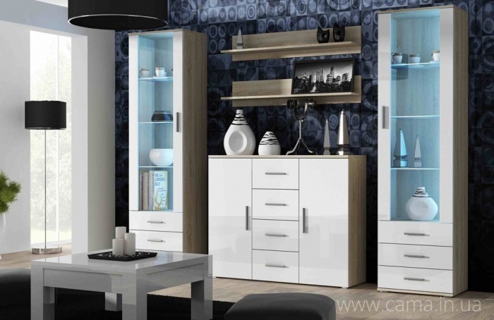 Гостиная Soho 3 дуб сонома/белый глянец