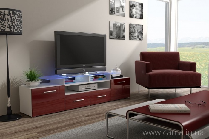 Комод Evora белый/бордо глянец